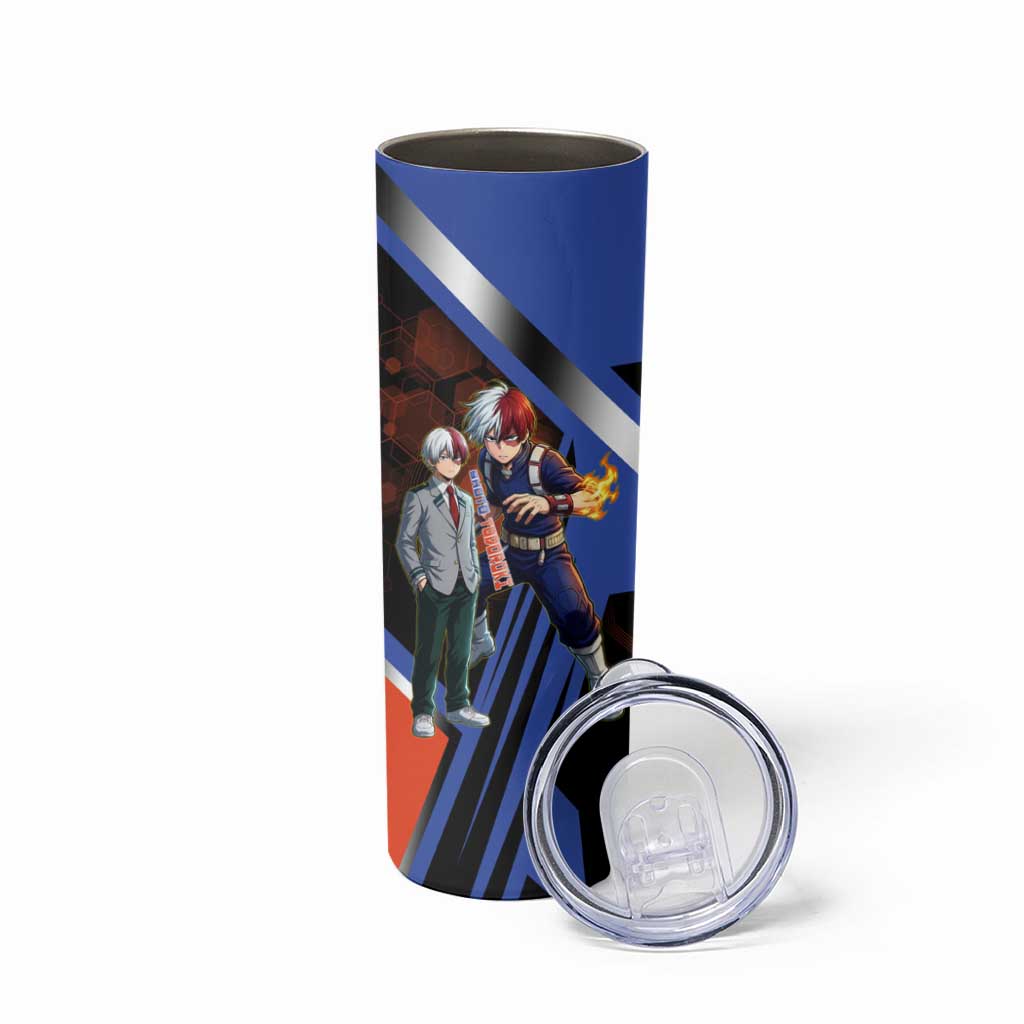 Shoto Todoroki Skinny Tumbler Split Fire and Ice Anime Illustration with Elemental Energy Effects