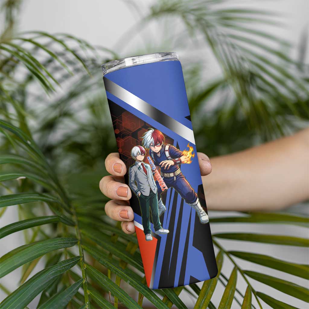 Shoto Todoroki Skinny Tumbler Split Fire and Ice Anime Illustration with Elemental Energy Effects