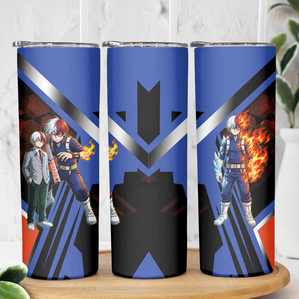 Shoto Todoroki Skinny Tumbler Split Fire and Ice Anime Illustration with Elemental Energy Effects