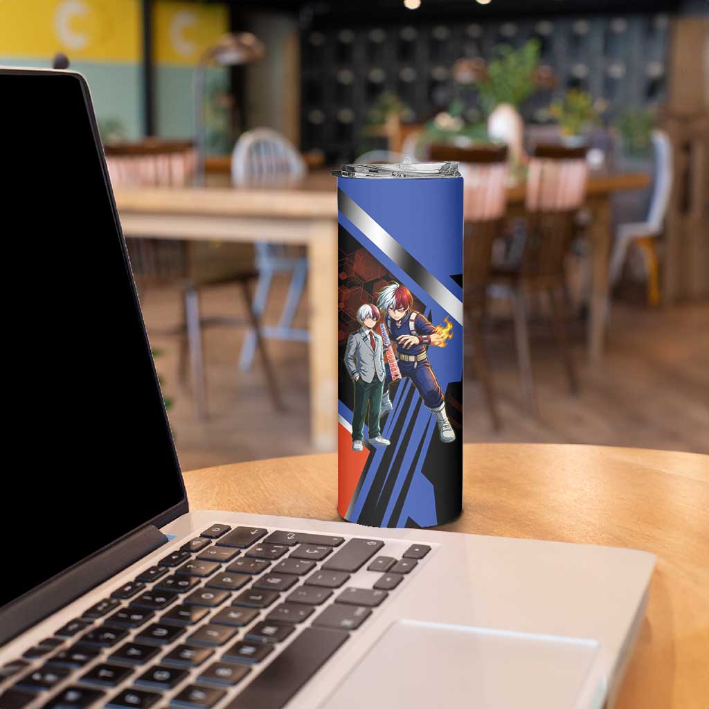 Shoto Todoroki Skinny Tumbler Split Fire and Ice Anime Illustration with Elemental Energy Effects