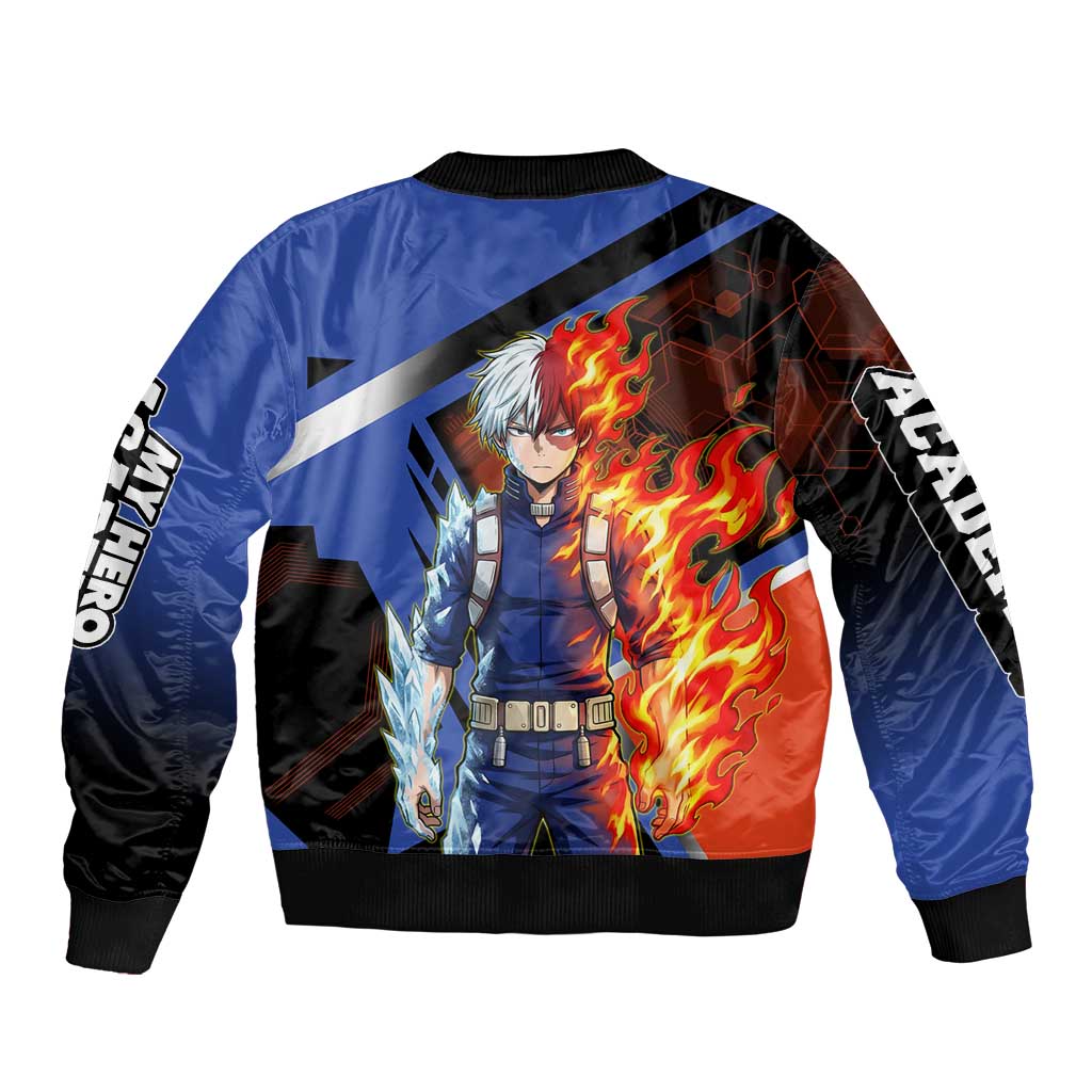 Shoto Todoroki Sleeve Zip Bomber Jacket Split Fire and Ice Anime Illustration with Elemental Energy Effects