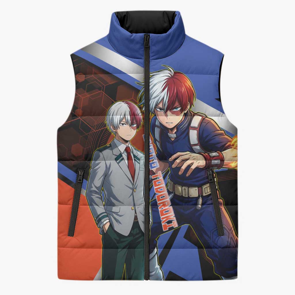 Shoto Todoroki Sleeveless Puffer Jacket Split Fire and Ice Anime Illustration with Elemental Energy Effects
