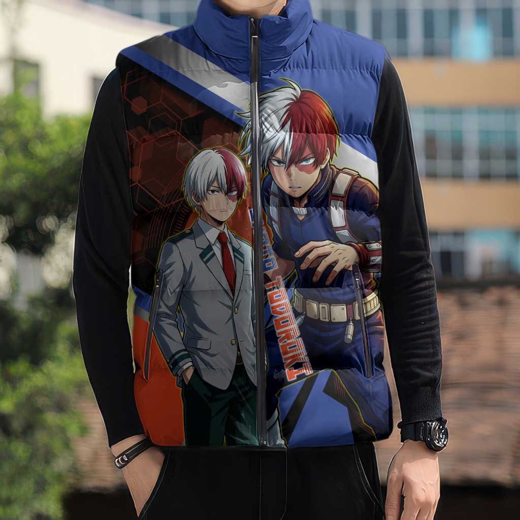 Shoto Todoroki Sleeveless Puffer Jacket Split Fire and Ice Anime Illustration with Elemental Energy Effects