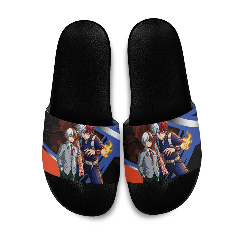Shoto Todoroki Slide Sandals Split Fire and Ice Anime Illustration with Elemental Energy Effects