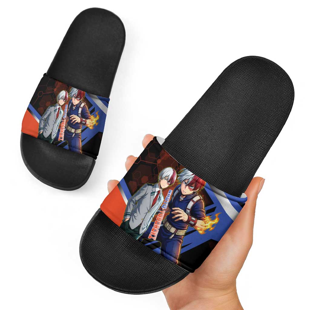 Shoto Todoroki Slide Sandals Split Fire and Ice Anime Illustration with Elemental Energy Effects