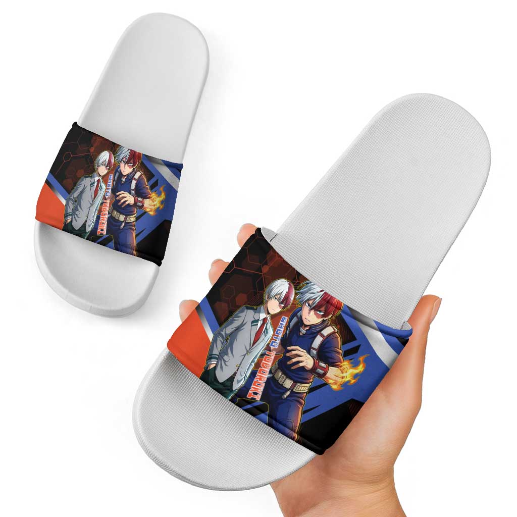 Shoto Todoroki Slide Sandals Split Fire and Ice Anime Illustration with Elemental Energy Effects