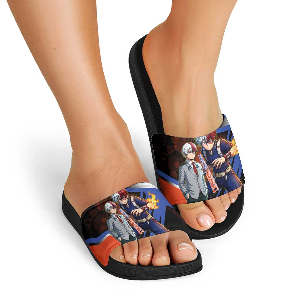 Shoto Todoroki Slide Sandals Split Fire and Ice Anime Illustration with Elemental Energy Effects