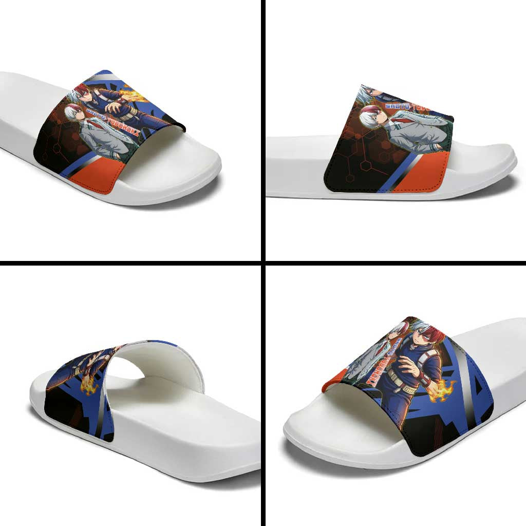 Shoto Todoroki Slide Sandals Split Fire and Ice Anime Illustration with Elemental Energy Effects