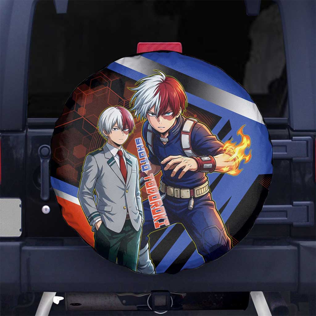 Shoto Todoroki Spare Tire Cover Split Fire and Ice Anime Illustration with Elemental Energy Effects