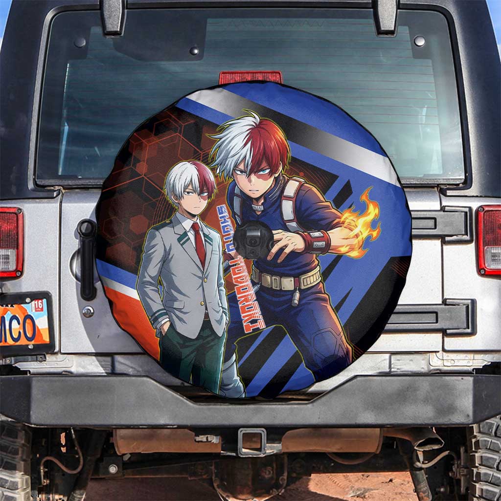 Shoto Todoroki Spare Tire Cover Split Fire and Ice Anime Illustration with Elemental Energy Effects
