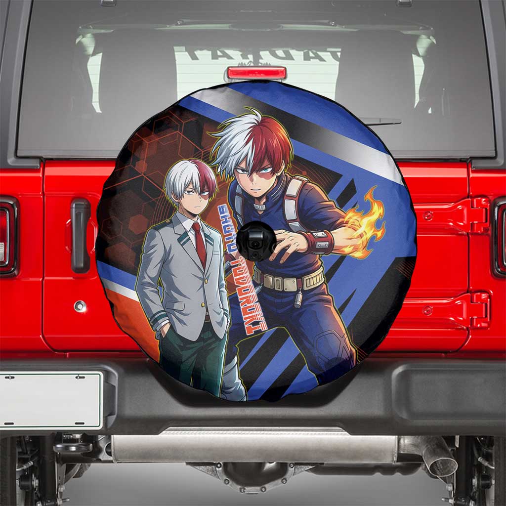 Shoto Todoroki Spare Tire Cover Split Fire and Ice Anime Illustration with Elemental Energy Effects