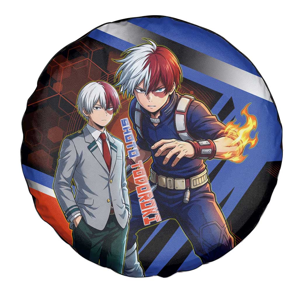 Shoto Todoroki Spare Tire Cover Split Fire and Ice Anime Illustration with Elemental Energy Effects