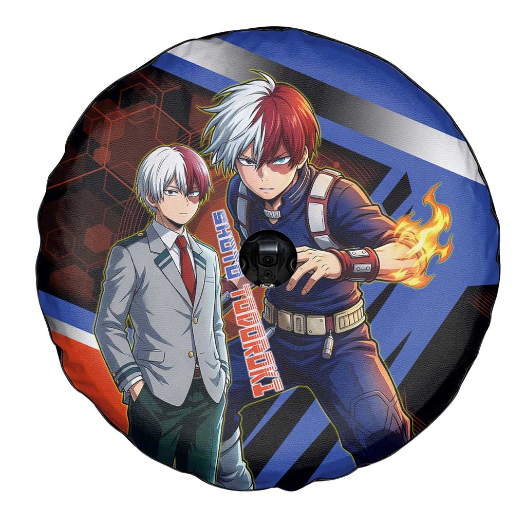 Shoto Todoroki Spare Tire Cover Split Fire and Ice Anime Illustration with Elemental Energy Effects