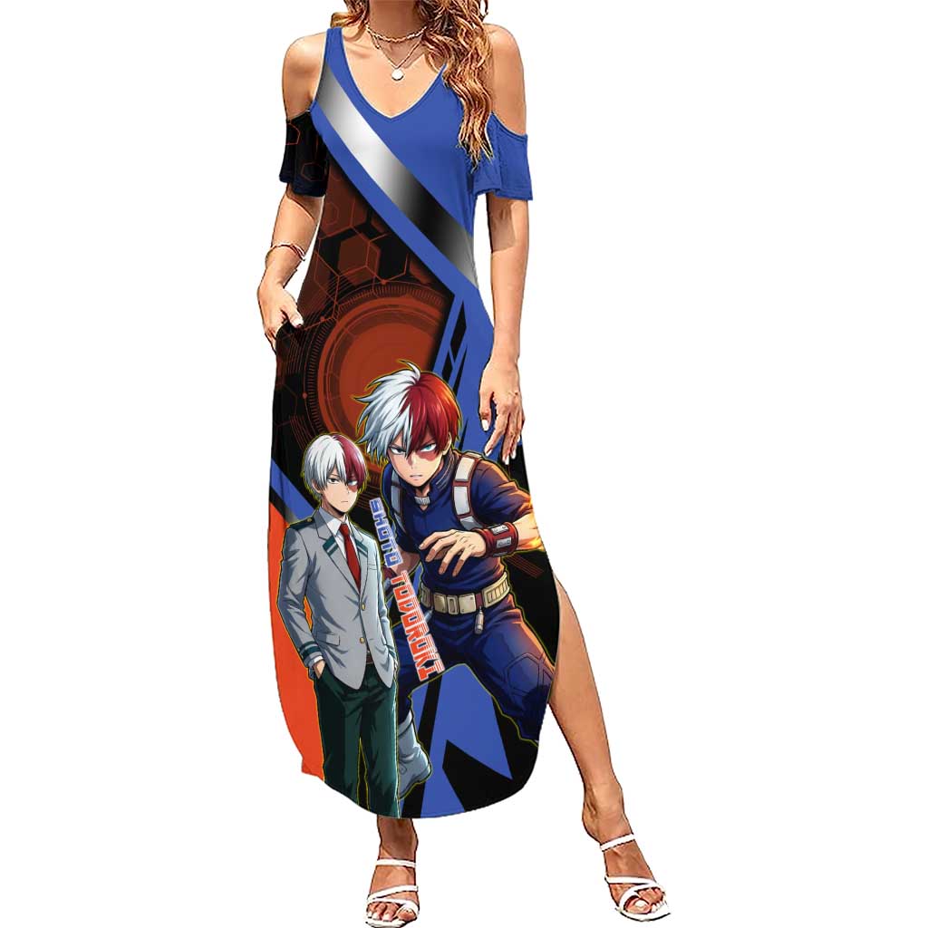 Shoto Todoroki Summer Maxi Dress Split Fire and Ice Anime Illustration with Elemental Energy Effects