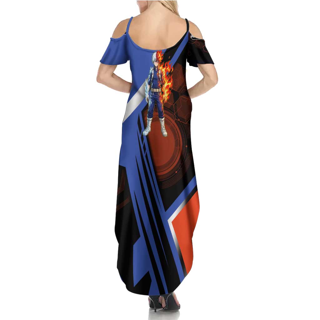 Shoto Todoroki Summer Maxi Dress Split Fire and Ice Anime Illustration with Elemental Energy Effects
