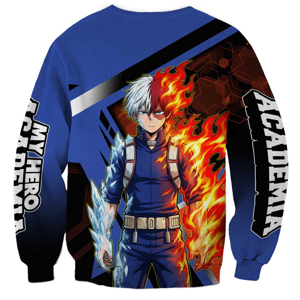 Shoto Todoroki Sweatshirt Split Fire and Ice Anime Illustration with Elemental Energy Effects