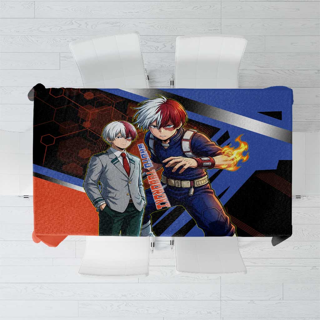 Shoto Todoroki Tablecloth Split Fire and Ice Anime Illustration with Elemental Energy Effects