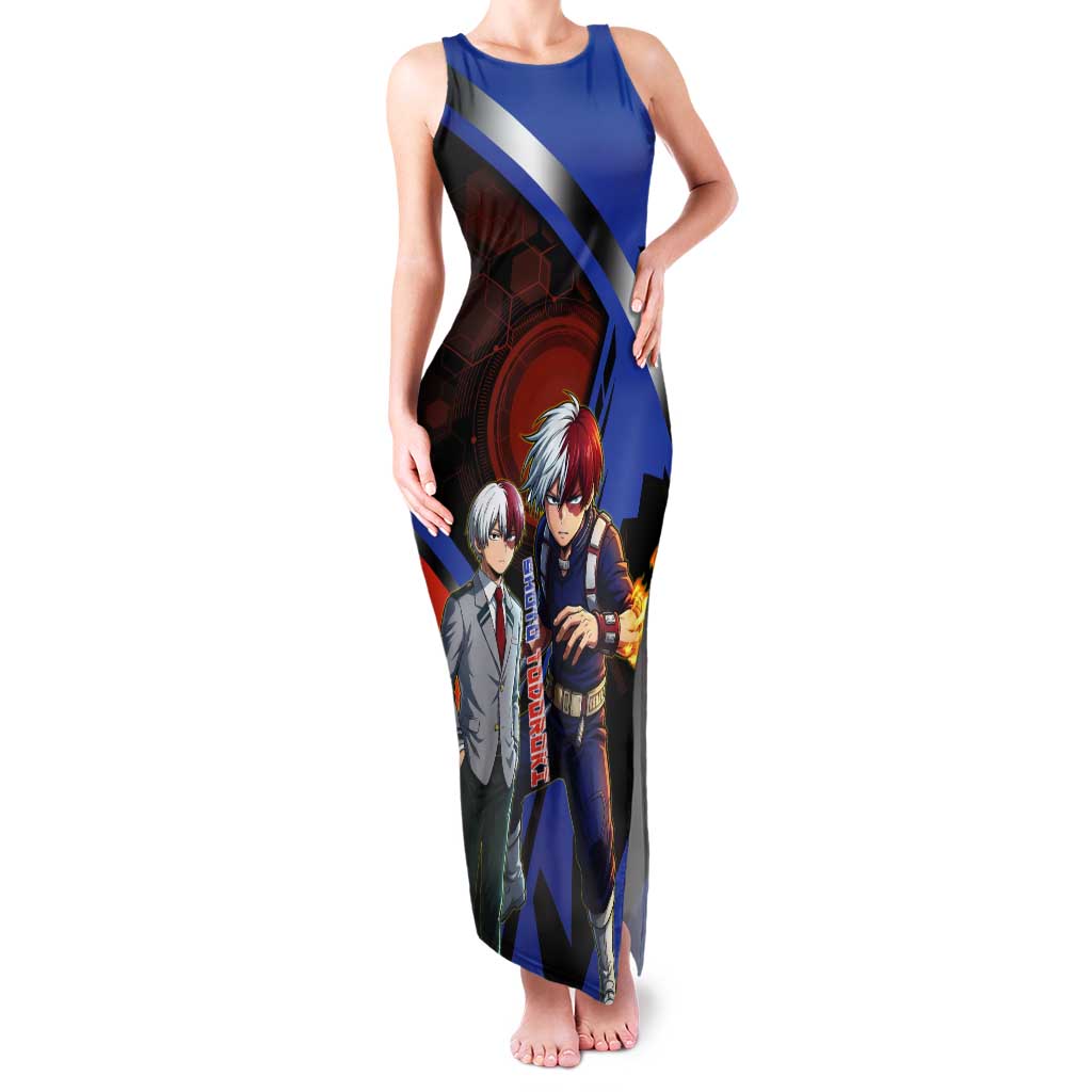 Shoto Todoroki Tank Maxi Dress Split Fire and Ice Anime Illustration with Elemental Energy Effects