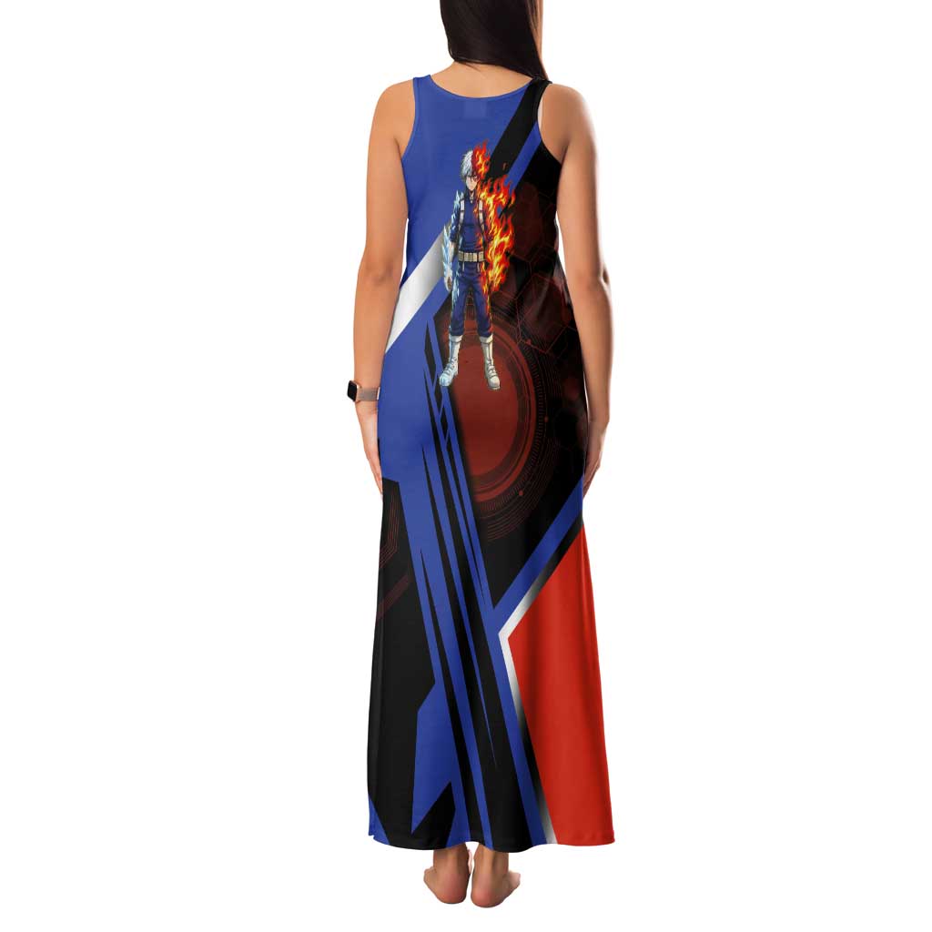 Shoto Todoroki Tank Maxi Dress Split Fire and Ice Anime Illustration with Elemental Energy Effects
