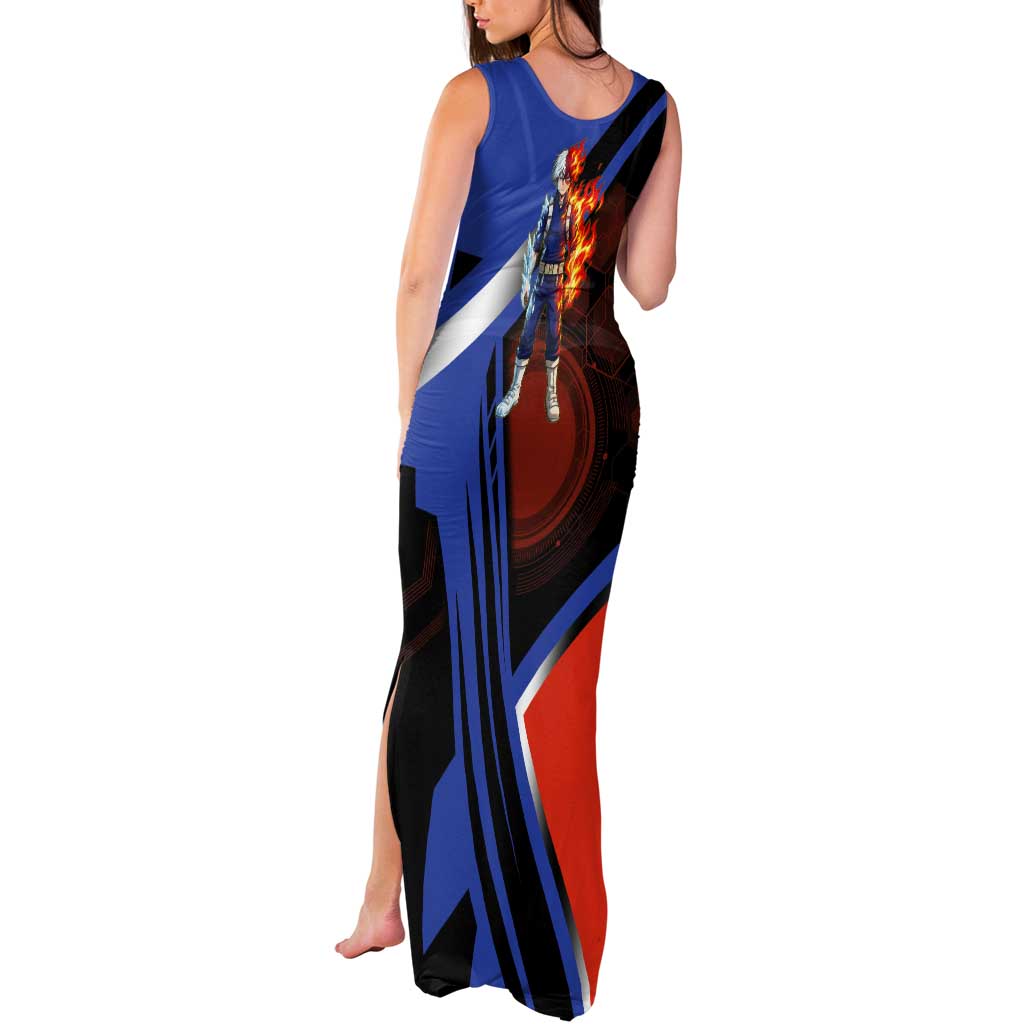 Shoto Todoroki Tank Maxi Dress Split Fire and Ice Anime Illustration with Elemental Energy Effects
