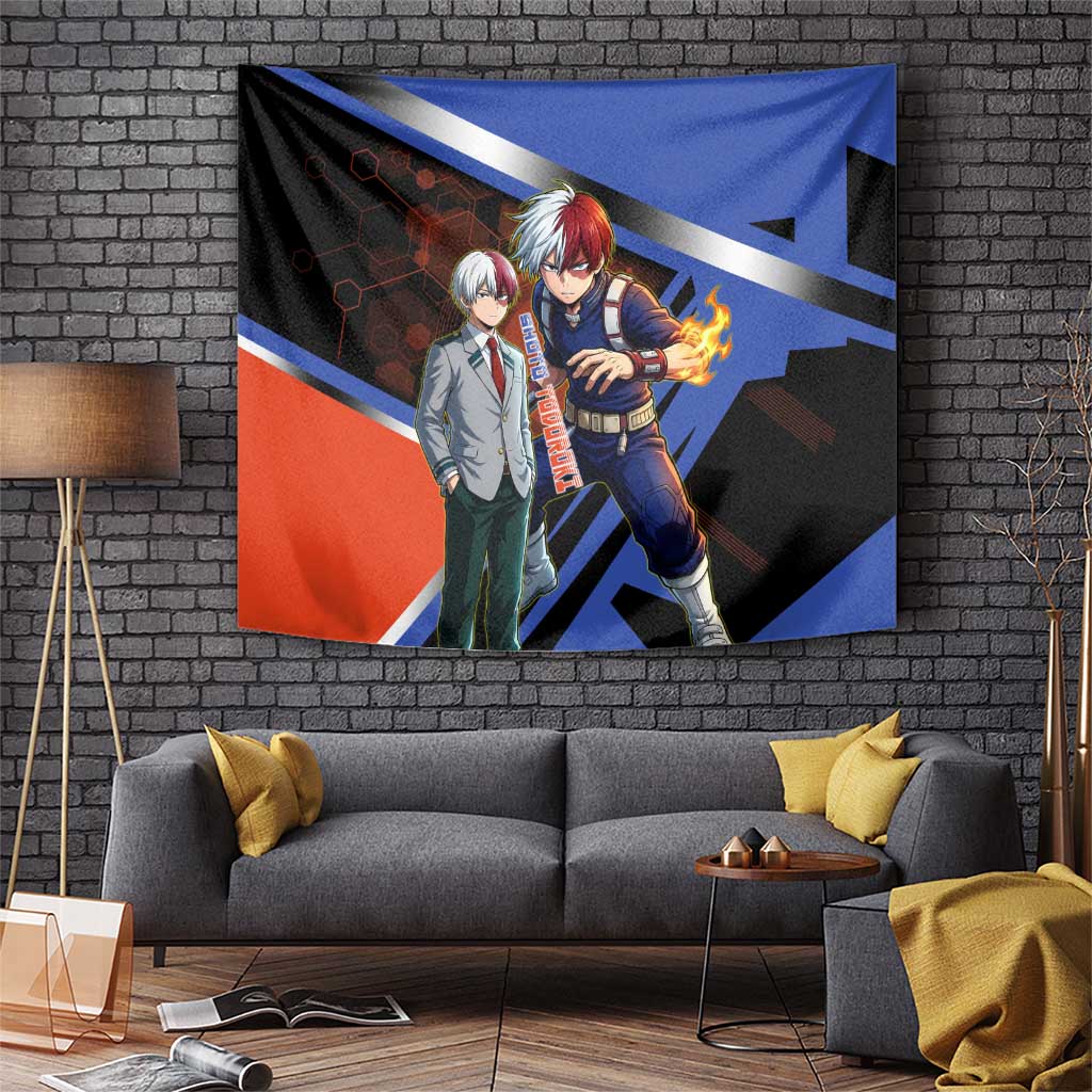 Shoto Todoroki Tapestry Split Fire and Ice Anime Illustration with Elemental Energy Effects