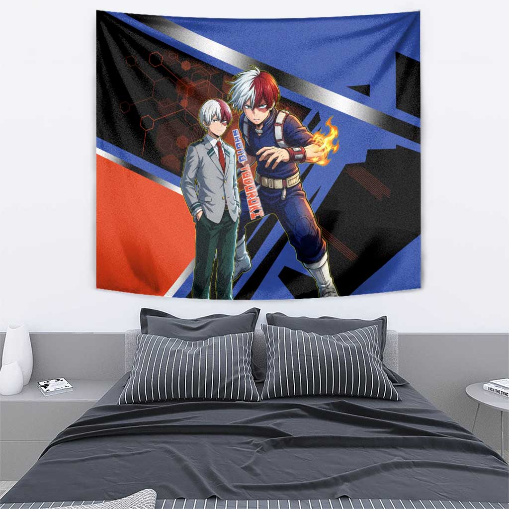 Shoto Todoroki Tapestry Split Fire and Ice Anime Illustration with Elemental Energy Effects