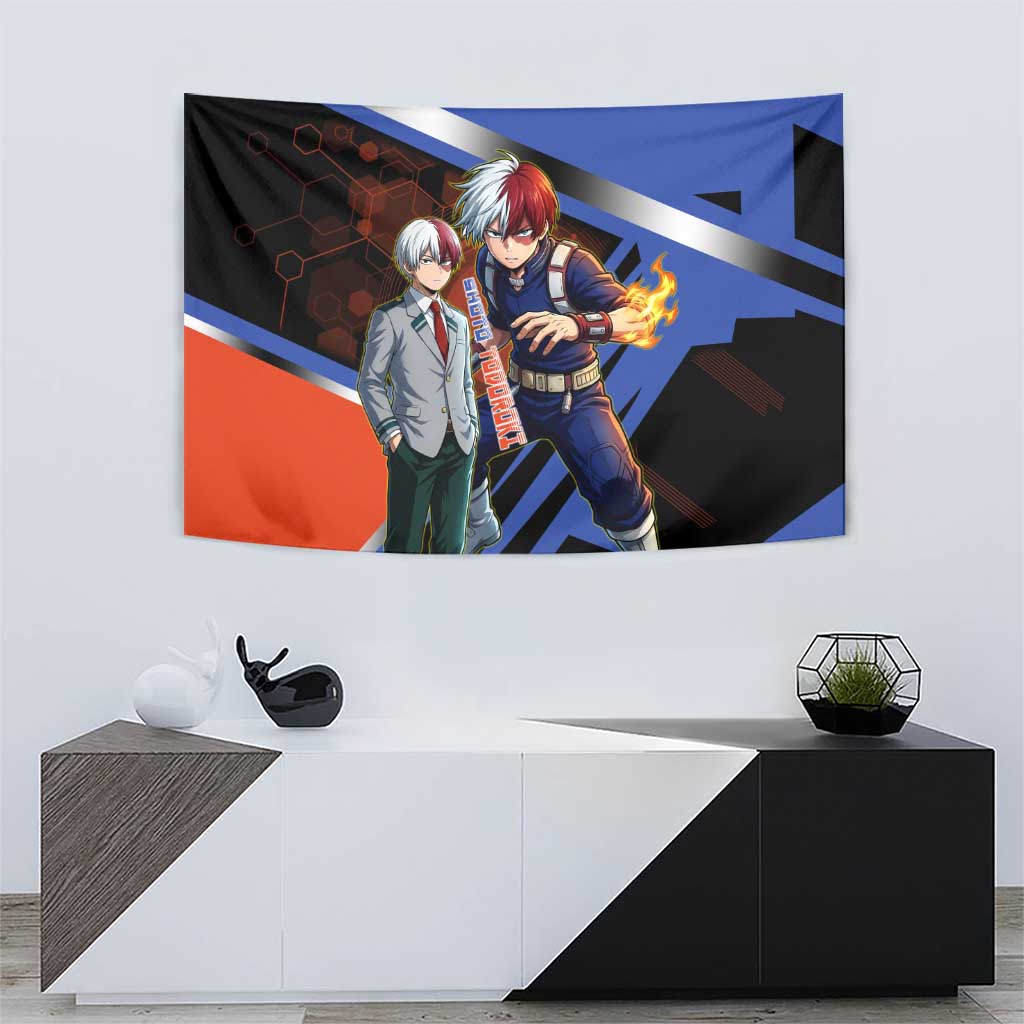Shoto Todoroki Tapestry Split Fire and Ice Anime Illustration with Elemental Energy Effects