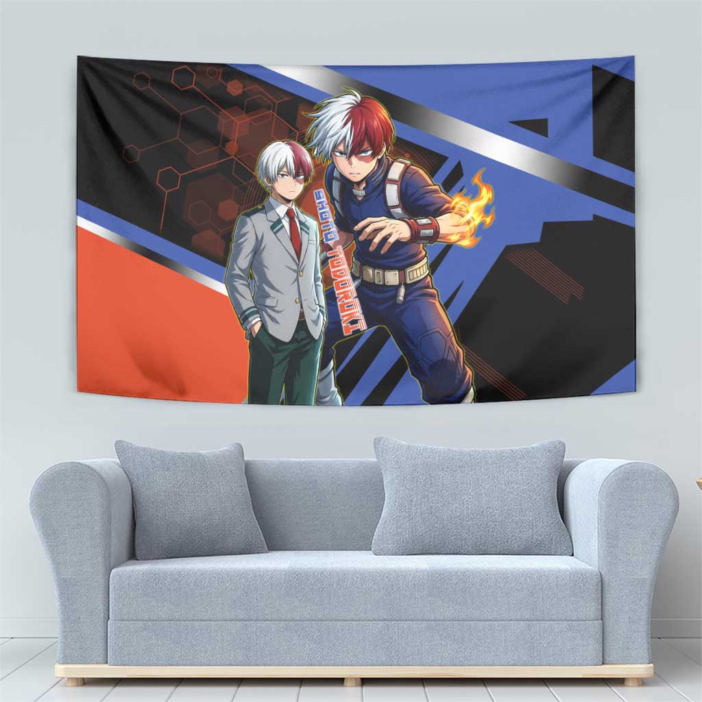 Shoto Todoroki Tapestry Split Fire and Ice Anime Illustration with Elemental Energy Effects