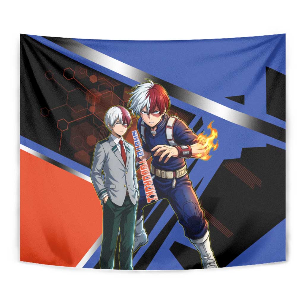 Shoto Todoroki Tapestry Split Fire and Ice Anime Illustration with Elemental Energy Effects