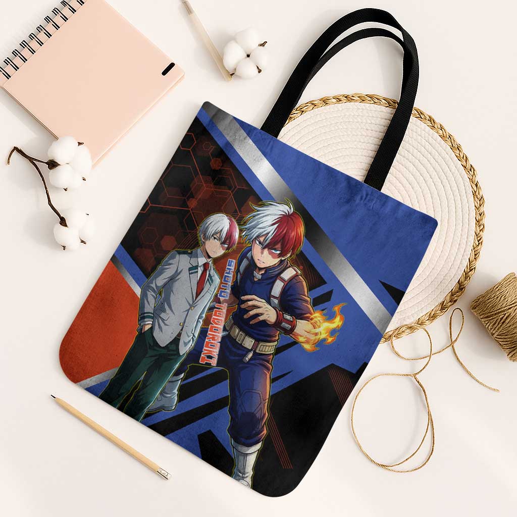 Shoto Todoroki Tote Bag Split Fire and Ice Anime Illustration with Elemental Energy Effects