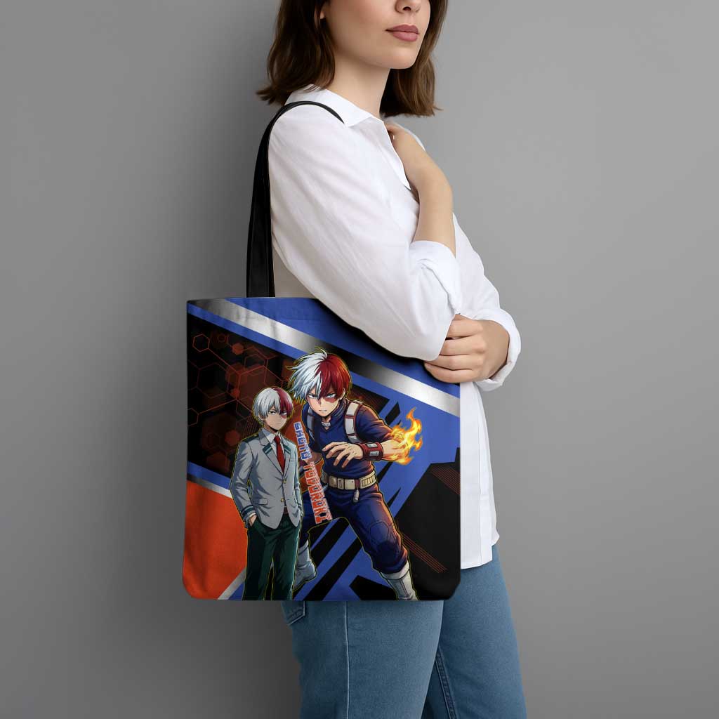 Shoto Todoroki Tote Bag Split Fire and Ice Anime Illustration with Elemental Energy Effects