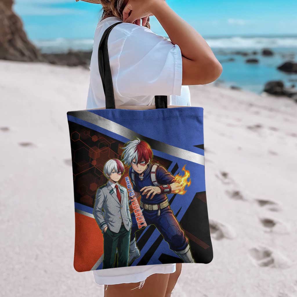 Shoto Todoroki Tote Bag Split Fire and Ice Anime Illustration with Elemental Energy Effects