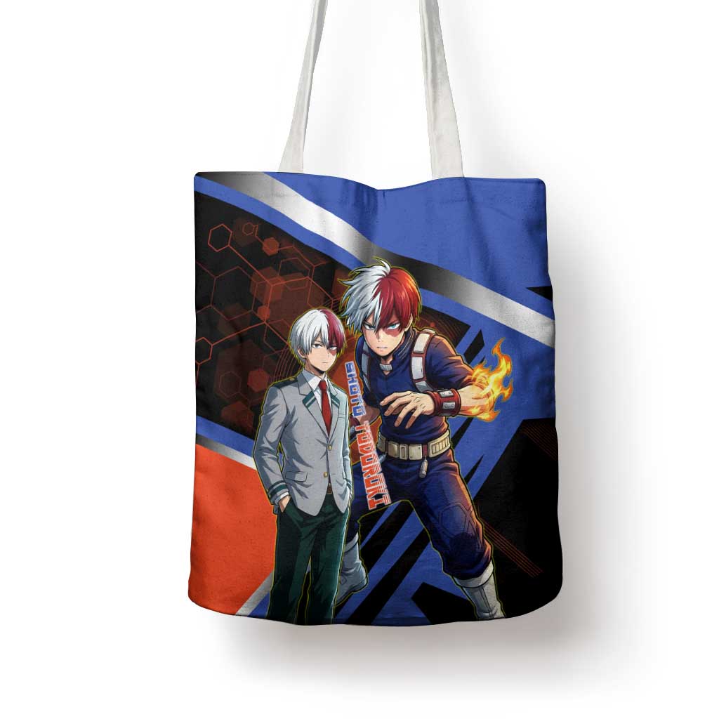 Shoto Todoroki Tote Bag Split Fire and Ice Anime Illustration with Elemental Energy Effects