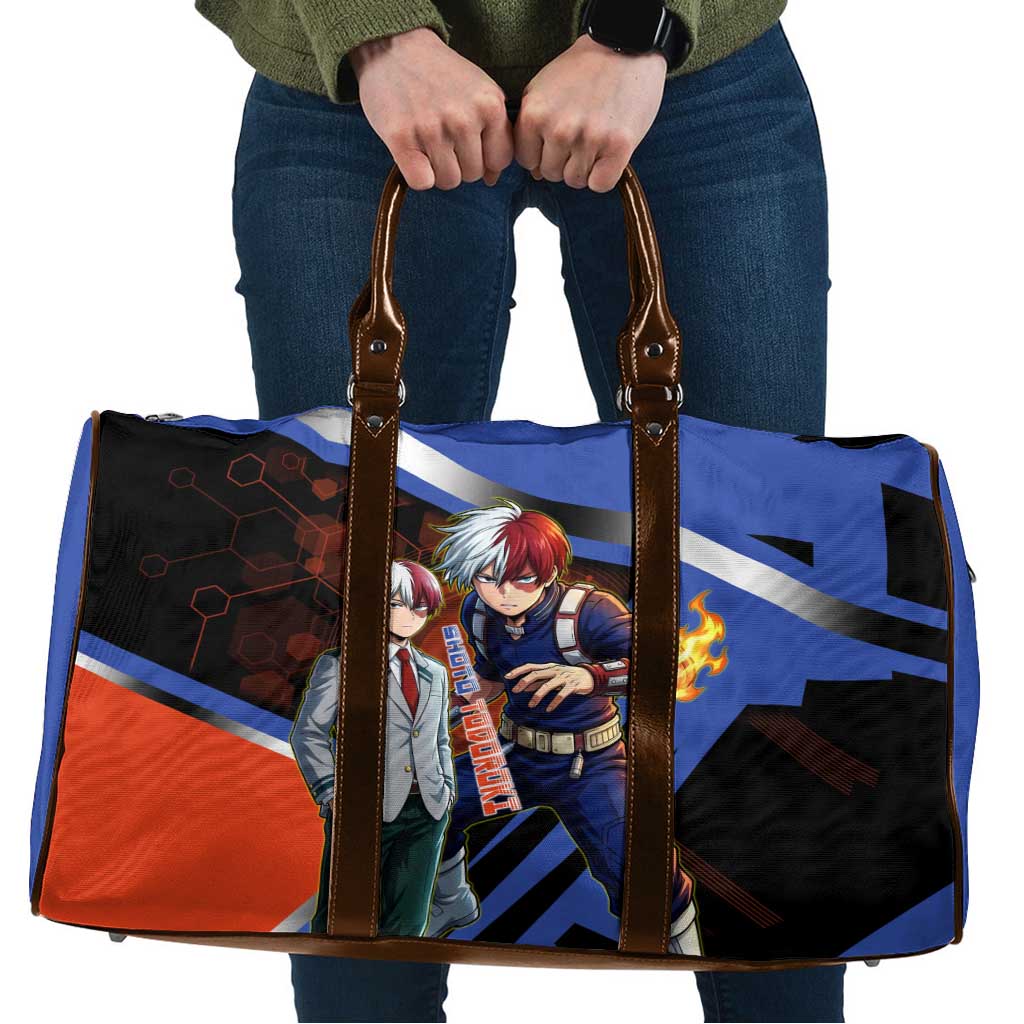 Shoto Todoroki Travel Bag Split Fire and Ice Anime Illustration with Elemental Energy Effects