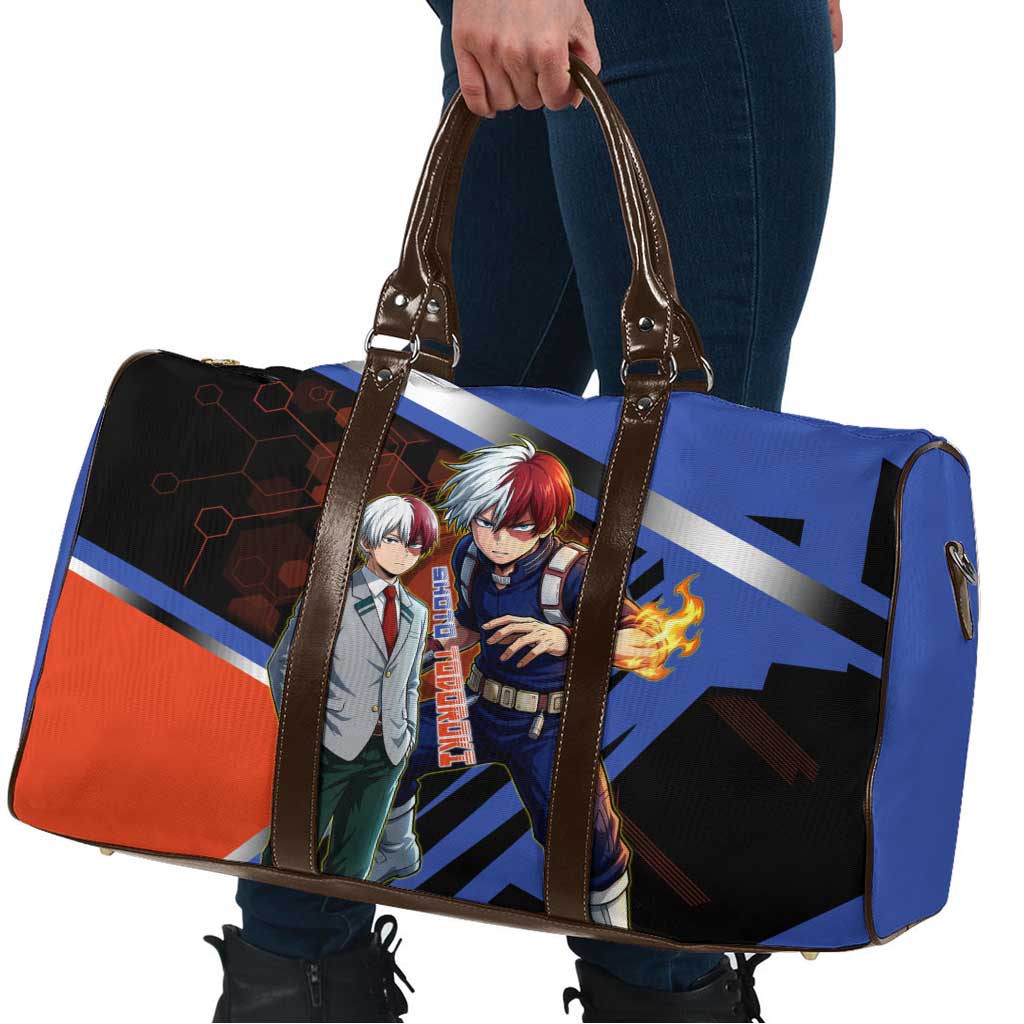 Shoto Todoroki Travel Bag Split Fire and Ice Anime Illustration with Elemental Energy Effects