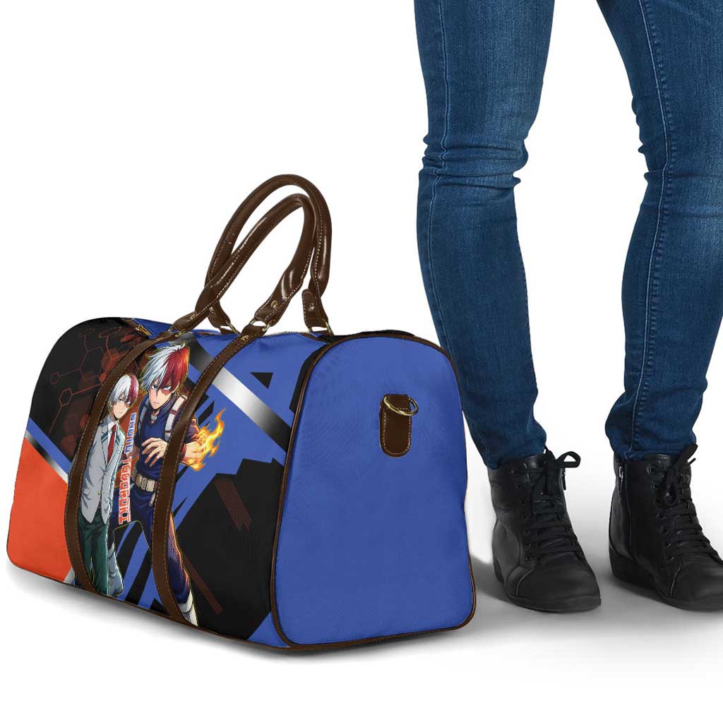 Shoto Todoroki Travel Bag Split Fire and Ice Anime Illustration with Elemental Energy Effects