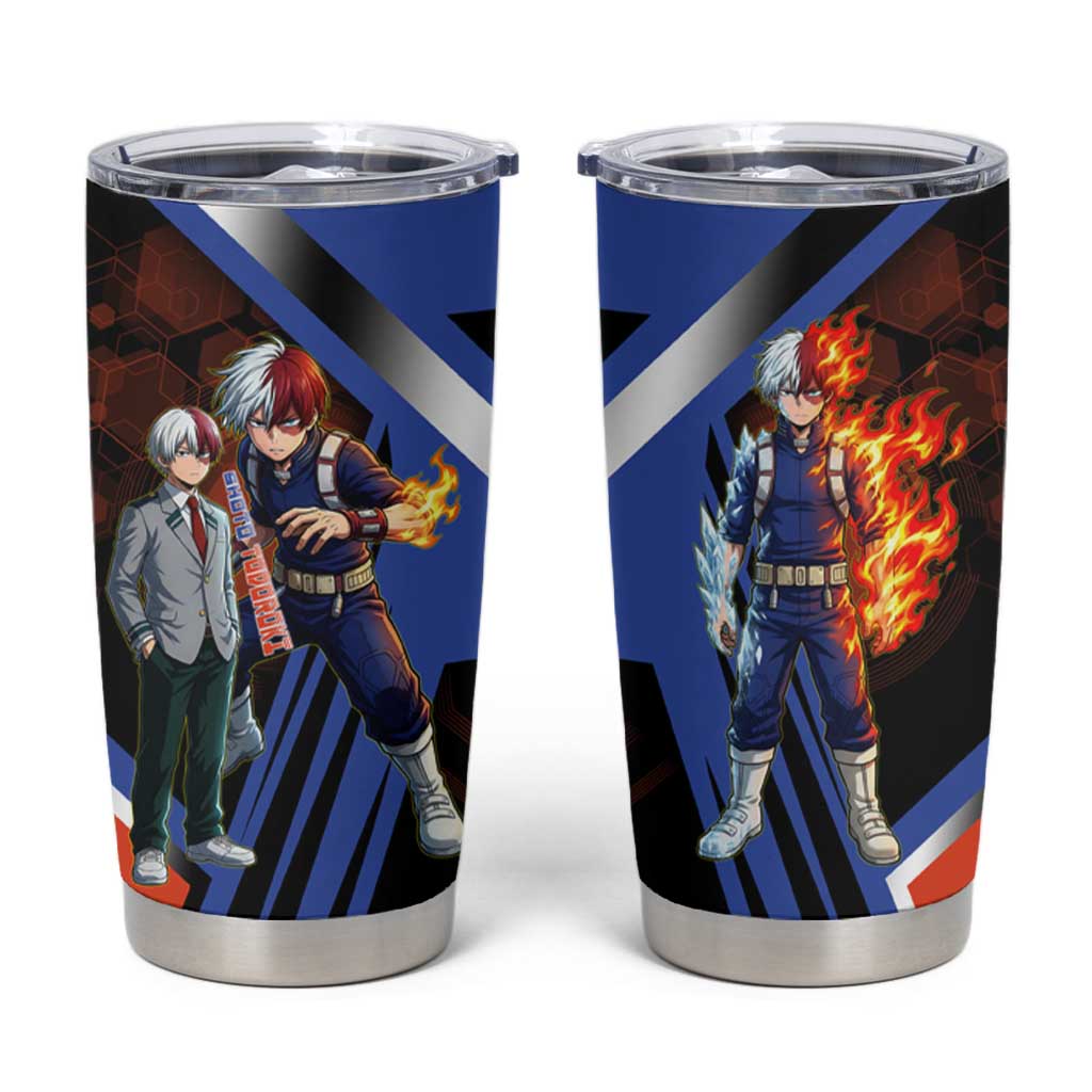 Shoto Todoroki Tumbler Cup Split Fire and Ice Anime Illustration with Elemental Energy Effects