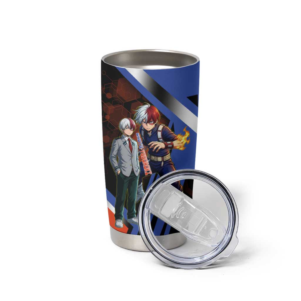 Shoto Todoroki Tumbler Cup Split Fire and Ice Anime Illustration with Elemental Energy Effects