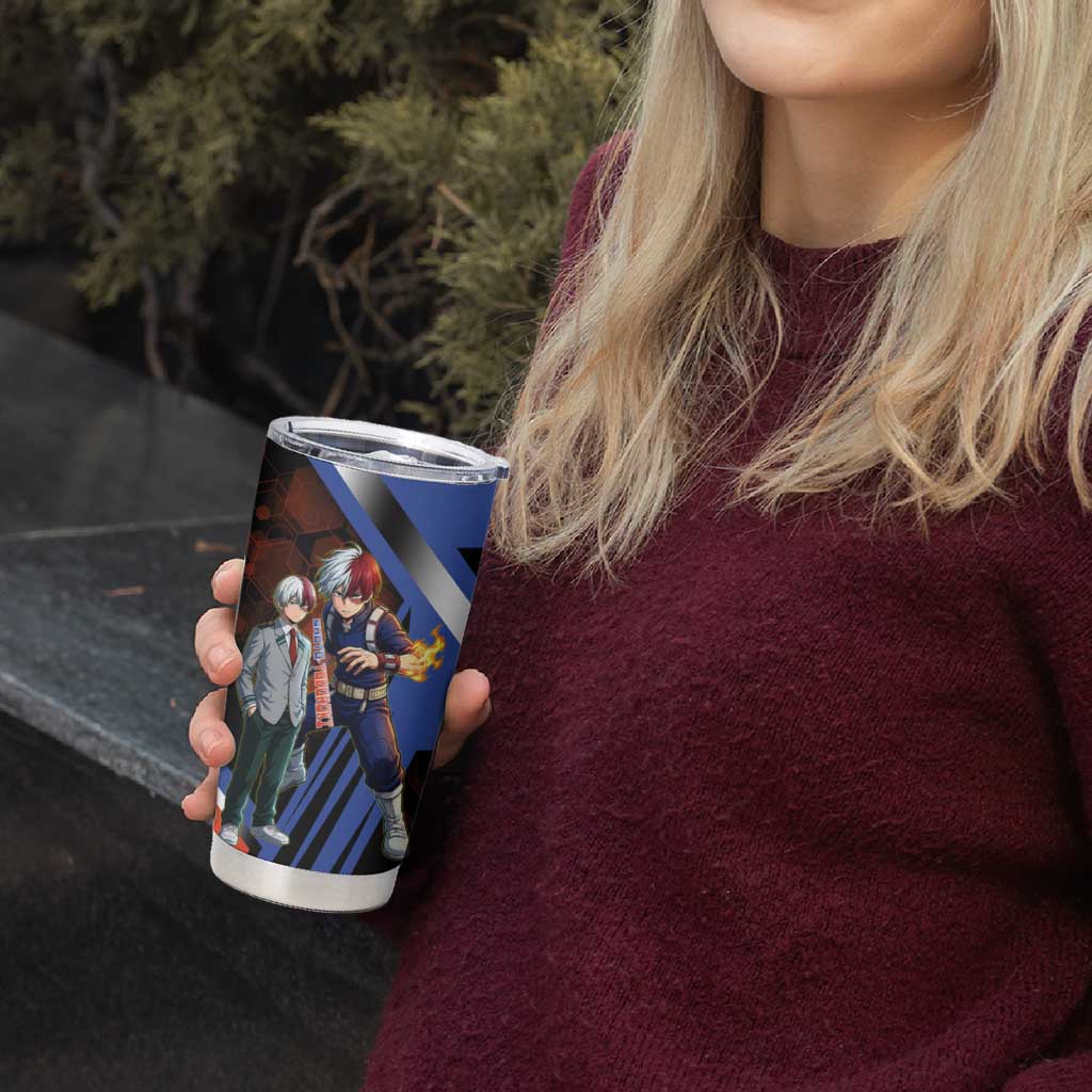 Shoto Todoroki Tumbler Cup Split Fire and Ice Anime Illustration with Elemental Energy Effects