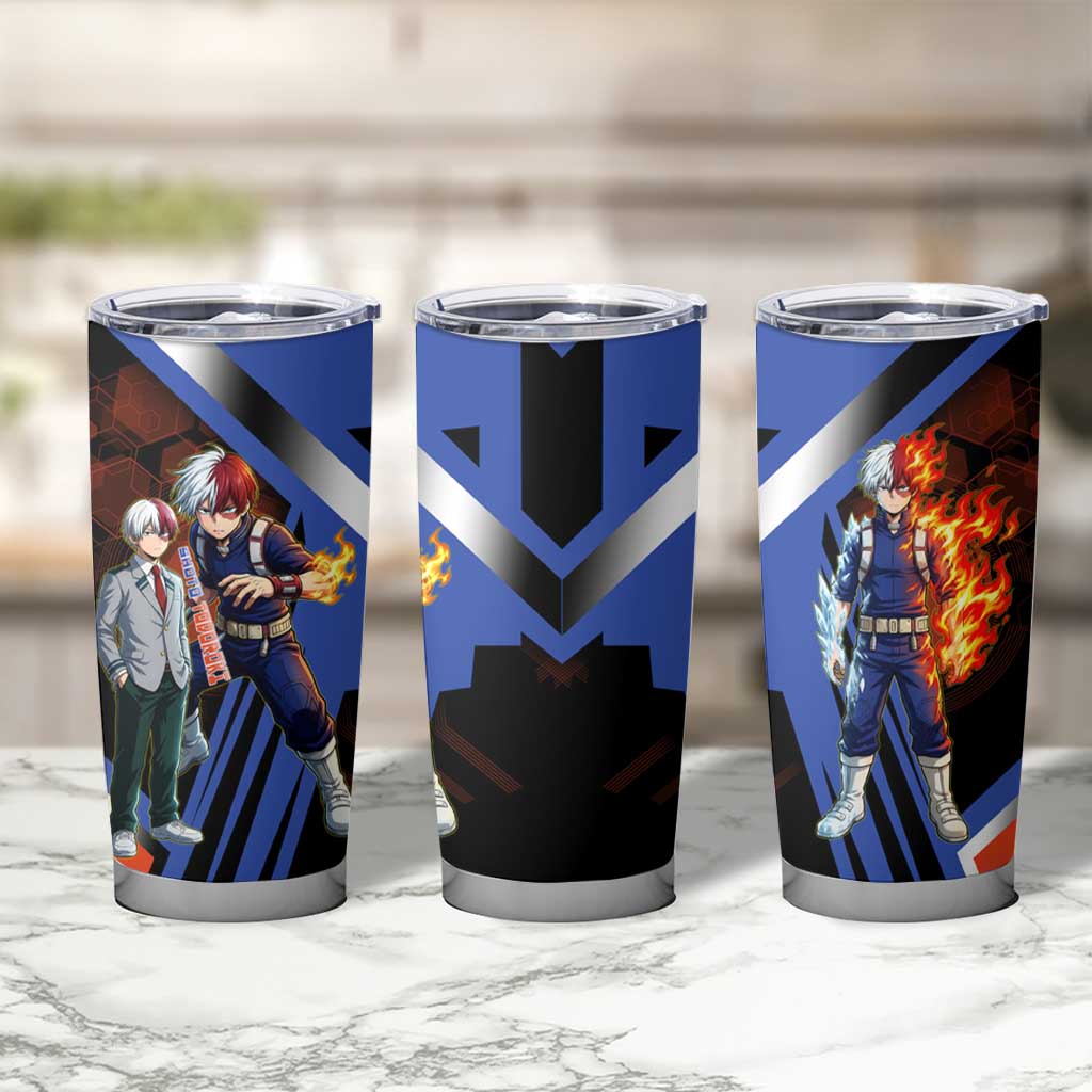 Shoto Todoroki Tumbler Cup Split Fire and Ice Anime Illustration with Elemental Energy Effects