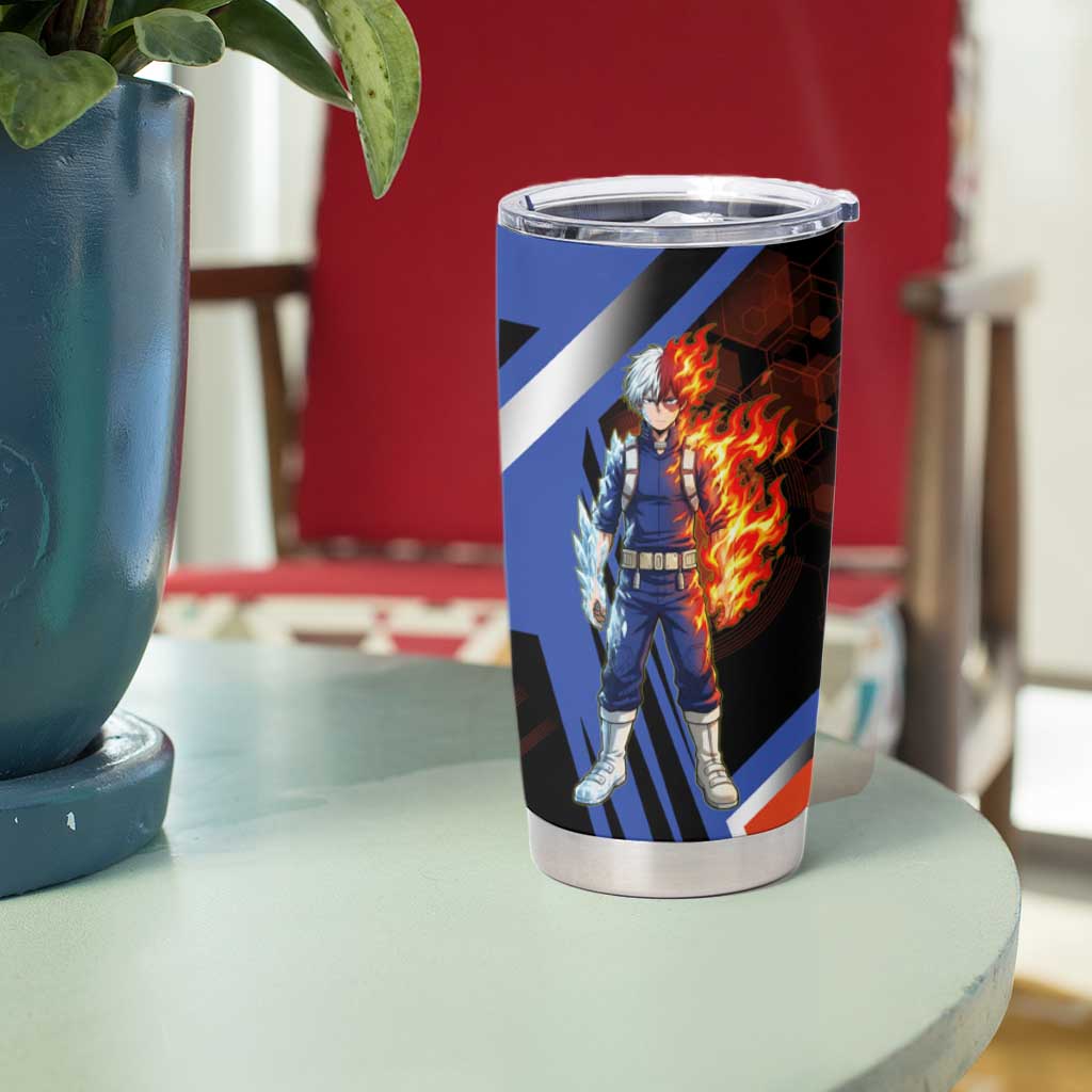 Shoto Todoroki Tumbler Cup Split Fire and Ice Anime Illustration with Elemental Energy Effects