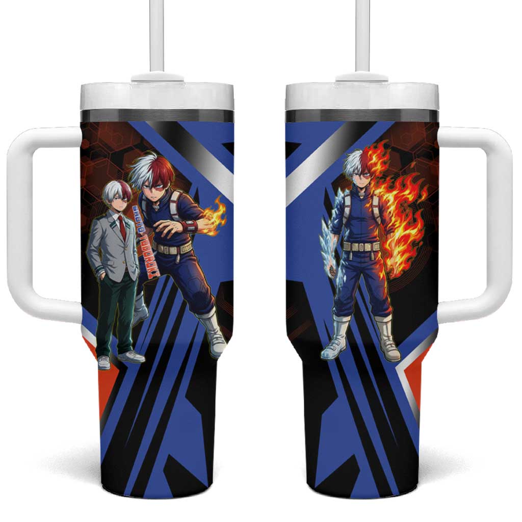 Shoto Todoroki Tumbler With Handle Split Fire and Ice Anime Illustration with Elemental Energy Effects