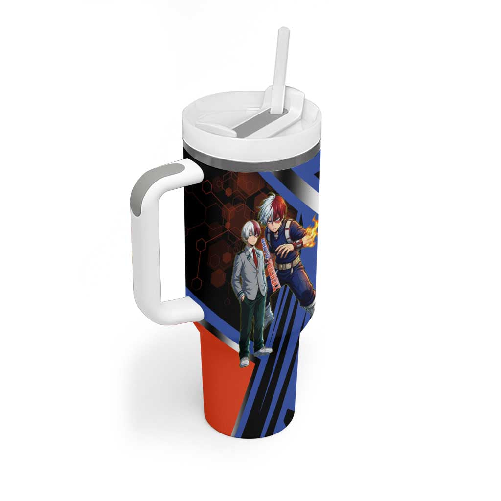 Shoto Todoroki Tumbler With Handle Split Fire and Ice Anime Illustration with Elemental Energy Effects