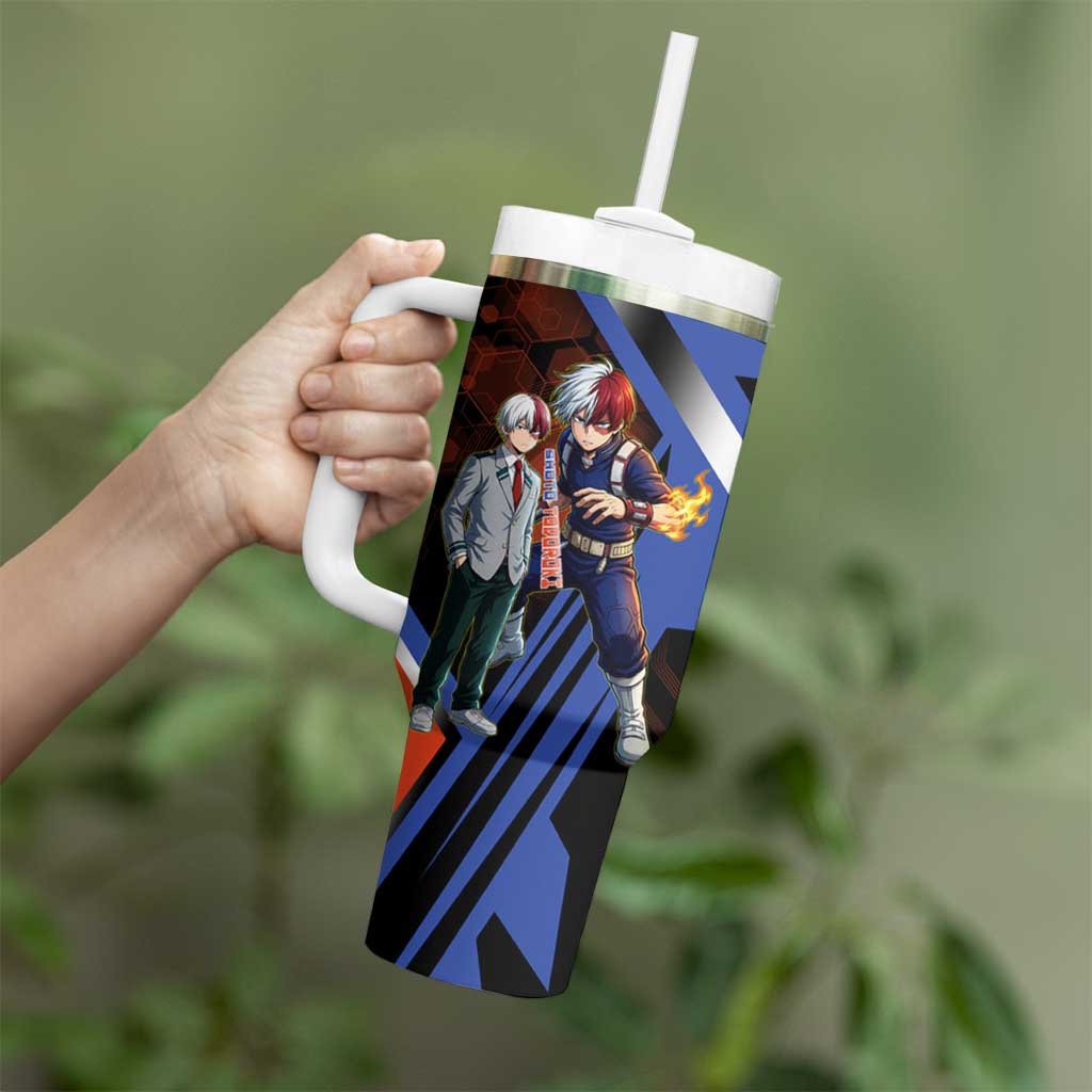 Shoto Todoroki Tumbler With Handle Split Fire and Ice Anime Illustration with Elemental Energy Effects