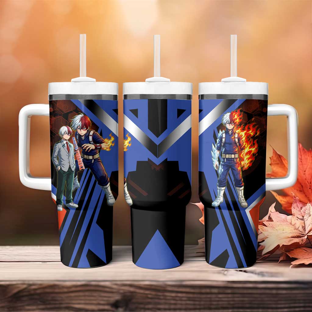 Shoto Todoroki Tumbler With Handle Split Fire and Ice Anime Illustration with Elemental Energy Effects
