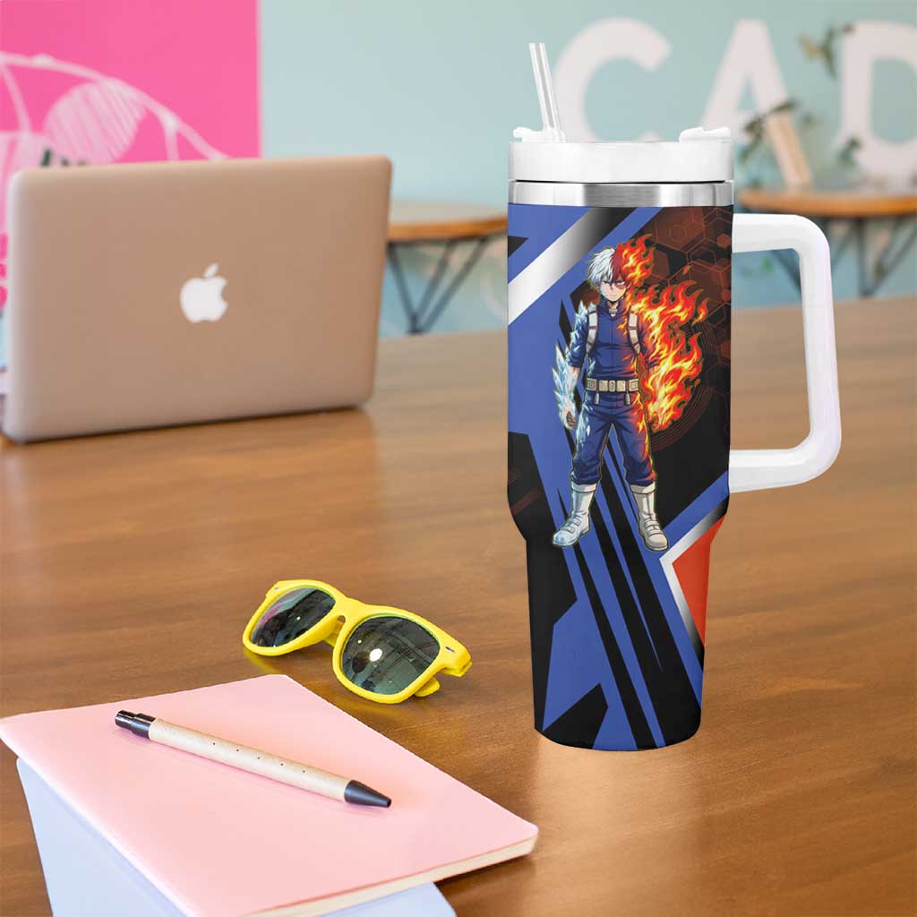 Shoto Todoroki Tumbler With Handle Split Fire and Ice Anime Illustration with Elemental Energy Effects
