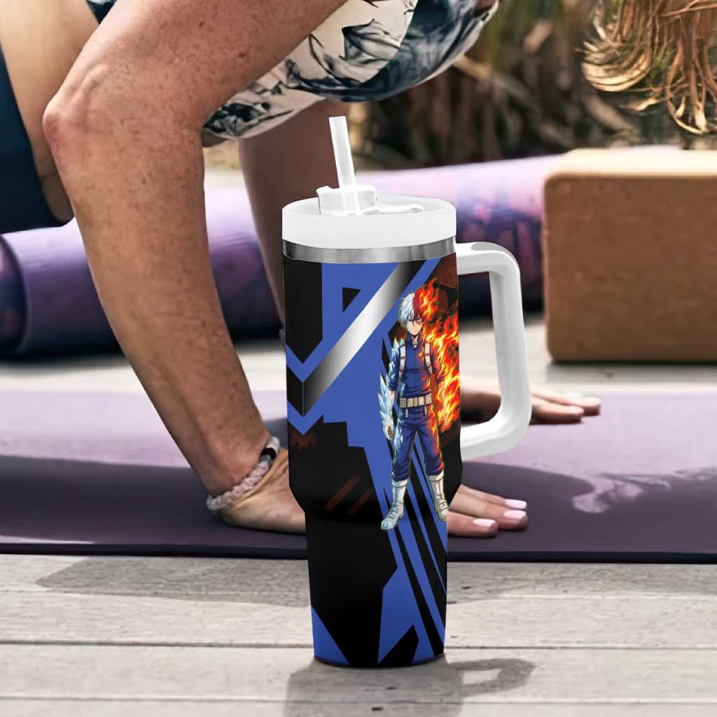 Shoto Todoroki Tumbler With Handle Split Fire and Ice Anime Illustration with Elemental Energy Effects