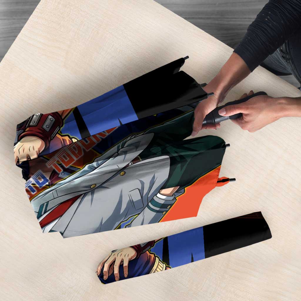 Shoto Todoroki Umbrella Split Fire and Ice Anime Illustration with Elemental Energy Effects