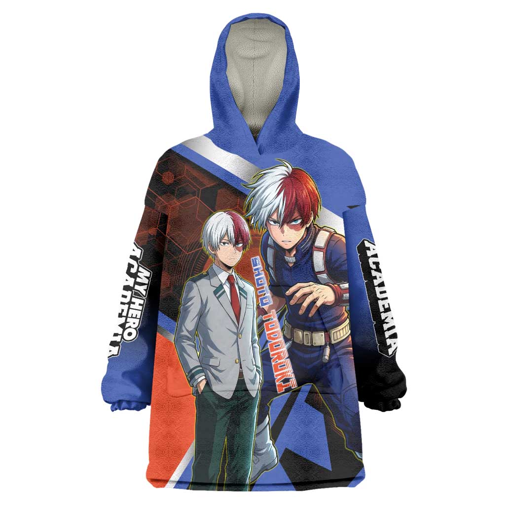 Shoto Todoroki Wearable Blanket Hoodie Split Fire and Ice Anime Illustration with Elemental Energy Effects