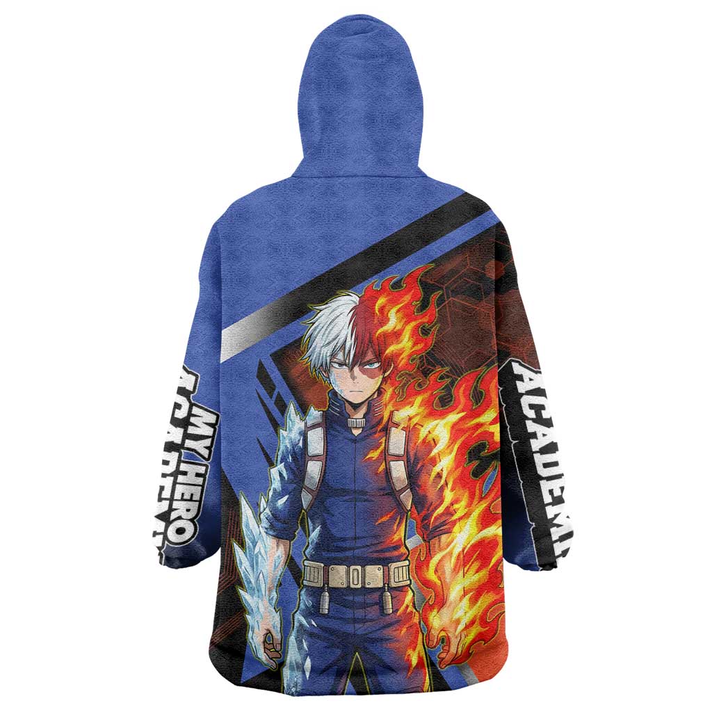 Shoto Todoroki Wearable Blanket Hoodie Split Fire and Ice Anime Illustration with Elemental Energy Effects